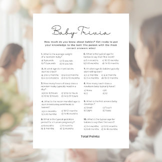Baby Trivia Spiel für Baby Shower mit Antworten Briefbogen