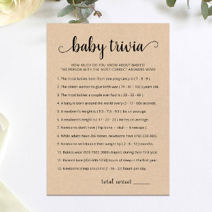 Baby Trivia-Spiel mit Antworten Baby Shower Karte