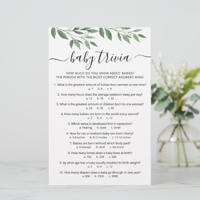 Baby Trivia Spiel mit dem Answers Baby Dusche Part (Stehend Vorderseite)