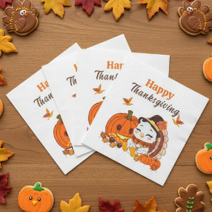 Baby Truthahn und Kürbis feiern Thanksgiving Serviette