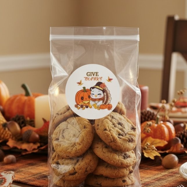 Baby Turkey And Pumpkin Celebrating Thanksgiving  Runder Aufkleber (Von Creator hochgeladen)