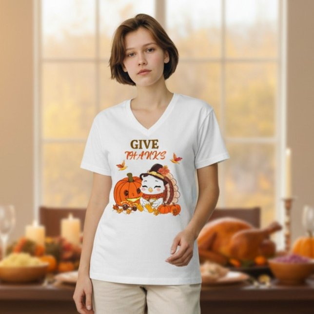 Baby Turkey And Pumpkin Celebrating Thanksgiving  T-Shirt (Von Creator hochgeladen)