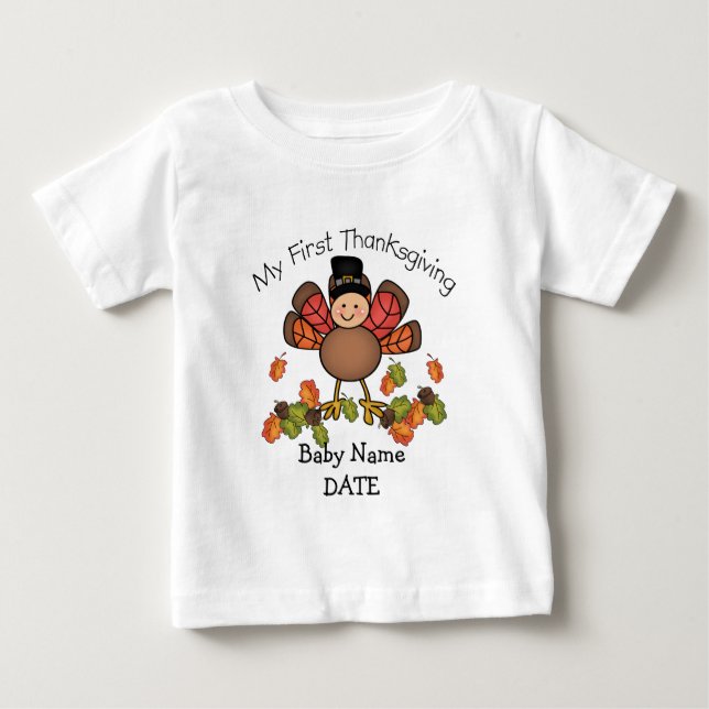 Baby Turkey Erster Erntedank ADD Name & Datum T-shirt (Vorderseite)