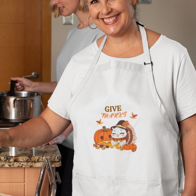Baby Turkey und Pumpkin feiern Erntedank Lange Schürze (Von Creator hochgeladen)