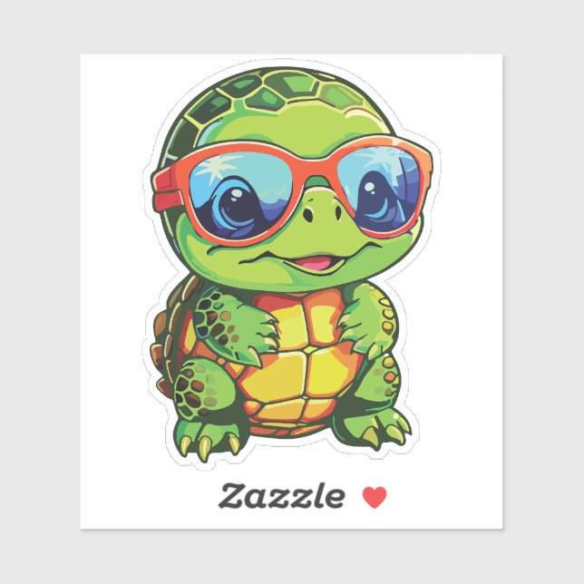 Baby Turtle Sticker with Glasses - Kawaii Vinyl  (Blatt)