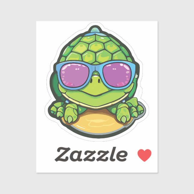 Baby Turtle Sticker with Glasses - Kawaii Waterpro (Blatt)