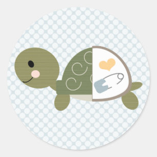 Baby Turtle Stickers Labels Blue Diaper Button