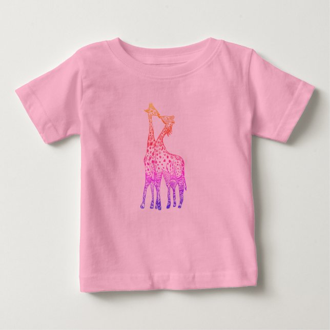 Baby Tutu Bodysuit, Pink Beautifukl Giraffen Art Baby T-shirt (Vorderseite)