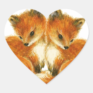 Baby Twin Foxes Herz-Aufkleber