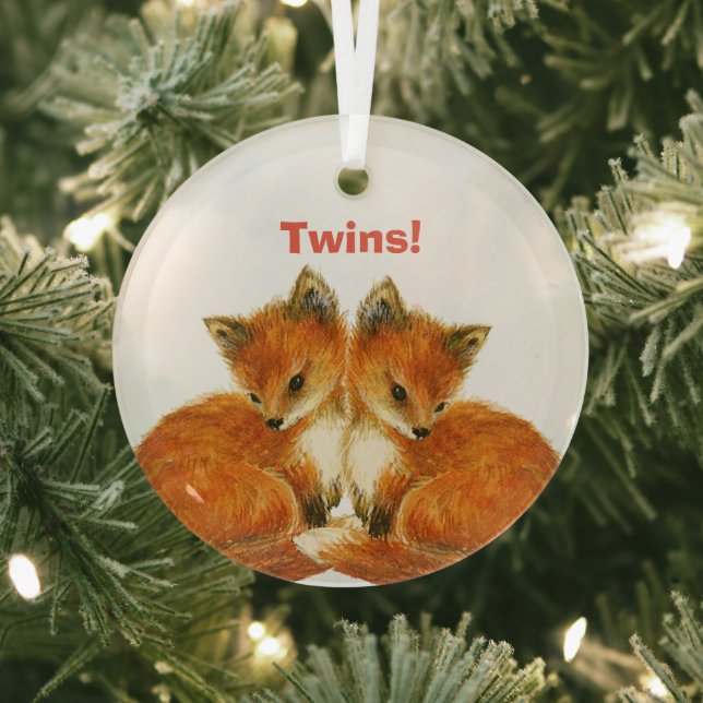 Baby Twin Foxes Ornament Aus Glas (InSitu)