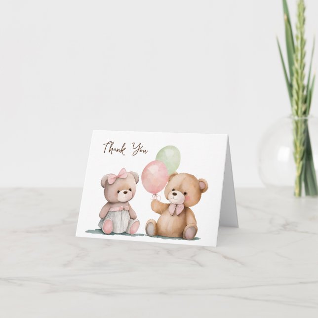 Baby Twin Teddy Bears Vielen Dank Karte (Vorderseite)