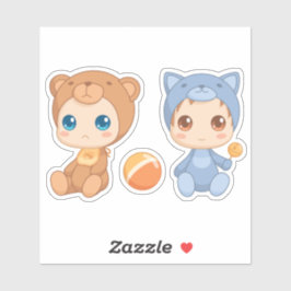 Baby Twins Bear Cat Jumpsuit Aufkleber
