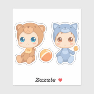 Baby Twins Bear Cat Jumpsuit Aufkleber