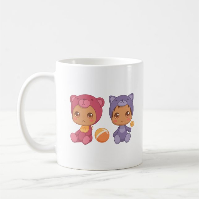 Baby Twins Bear Cat Jumpsuit Kaffeetasse (Links)