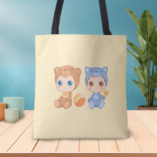 Baby Twins Bear Cat Jumpsuit on Yellow