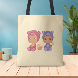 Baby Twins Bear Cat Jumpsuit on Yellow Toe Bag