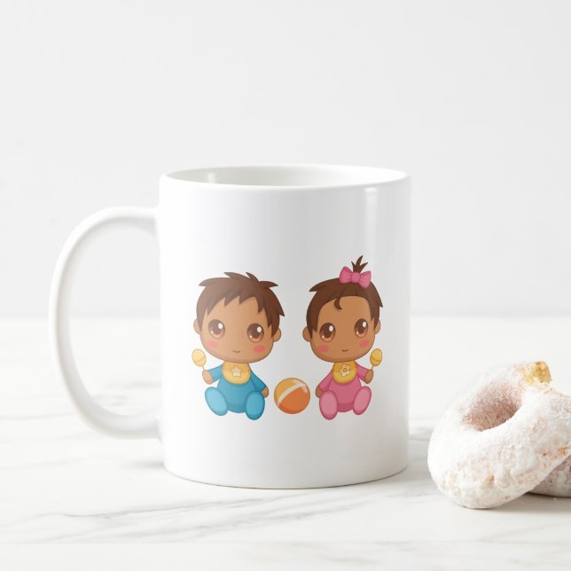 Baby Twins Boy and Girl Kaffeetasse (Mit Donut)
