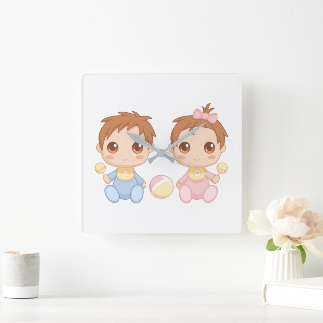 Baby Twins Boy and Girl Quadratische Wanduhr (Zuhause)