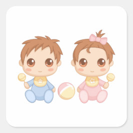 Baby Twins Boy and Girl Quadratischer Aufkleber