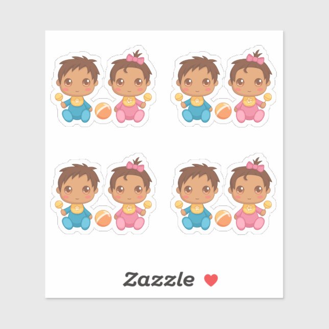 Baby Twins Boy and Girl Set 4 Sticker (Blatt)