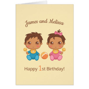 Baby Twins Boy Girl First Bday Card 2