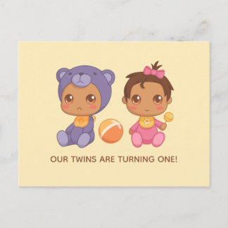 Baby Twins Einladung zum ersten Geburtstag Girl Be Postkarte