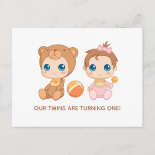 Baby Twins Einladung zum ersten Geburtstag Girl Be Postkarte