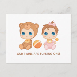 Baby Twins Einladung zum ersten Geburtstag Girl Be Postkarte