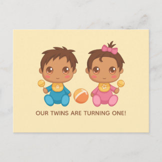 Baby Twins Einladung zum ersten Geburtstag Jungen  Postkarte