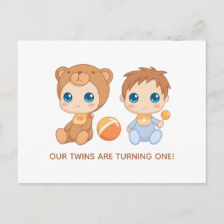 Baby Twins Einladung zum ersten Geburtstag Postkarte