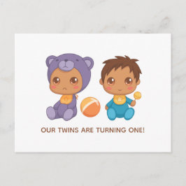 Baby Twins Einladung zum ersten Geburtstag Postkarte