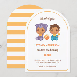 Baby Twins Erster Geburtstag Junge Lila Bär 2 Einladung