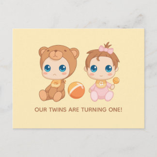 Baby Twins Erstgeburt Girl Bear Einladung 2 Postkarte