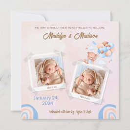 BABY (TWINS) FOTO-ANKÜNDIGUNGSKARTE