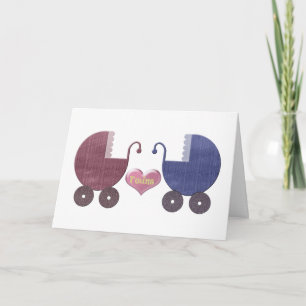 Baby-Twins von Jungen und Mädchen, Pram Art Design Karte