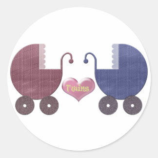Baby-Twins von Jungen und Mädchen, Pram Art Design Runder Aufkleber