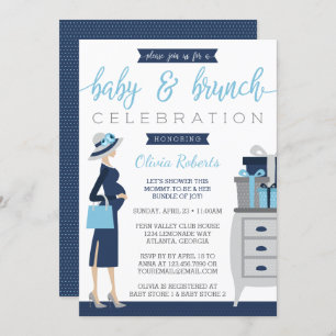 Baby u. Bruch Babyparty-Einladung, Blau, grau Einladung