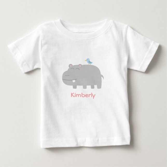Baby u. Kinder: Niedliches Flusspferd mit blauem T-shirt (Vorderseite)