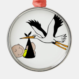 Baby u. Storch - Bündel Freude Silbernes Ornament