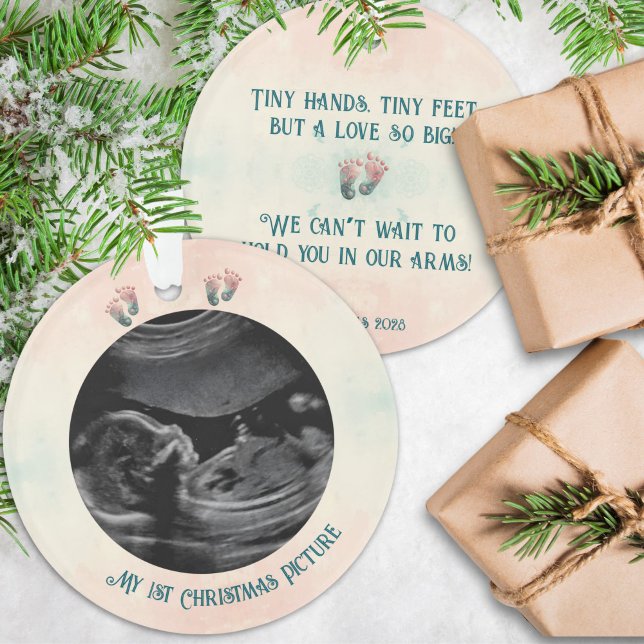 Baby Ultrasound 1. Weihnachtsfeier Ornament (Baby Ultrasound 1st Christmas Expecting Sonogram Keepsake Ornament)