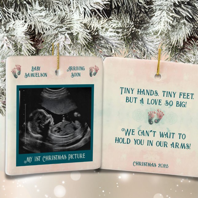 Baby Ultrasound 1. Weihnachtsschwangerschaft Ornam Keramikornament (1st Christmas Pregnancy Picture Ultrasound / Sonogram Christmas Ornament)