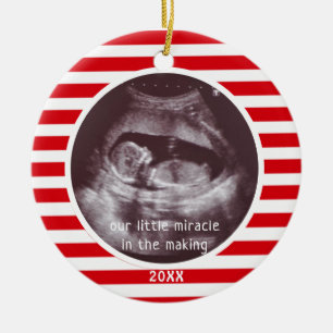 Baby Ultrasound Foto Red White Strip Weihnachten Keramik Ornament