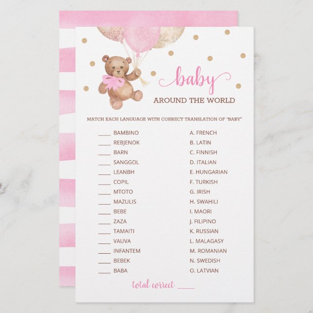 Baby um die Welt Game Teddy Bear (Vorne/Hinten)