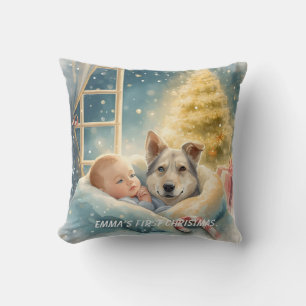 Baby- und blauäugiges Hunde-Weihnachts-Kissen Kissen
