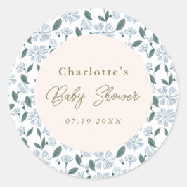 Baby und Dusty Blue Floral Baby Dusche nach Maß Runder Aufkleber