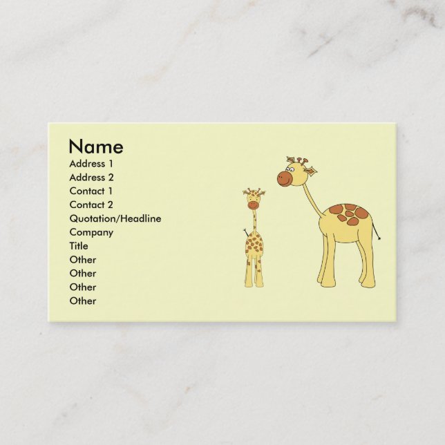 Baby-und Erwachsen-Giraffe Visitenkarte (Vorderseite)