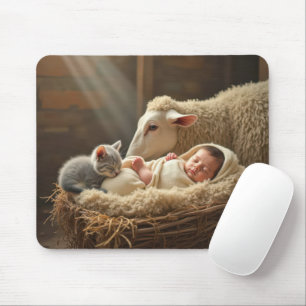 Baby und Kätzchen in einer Barriere Mousepad