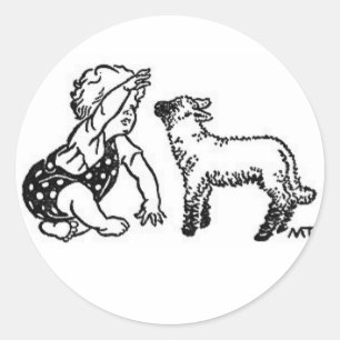 Baby und Lamm Runder Aufkleber