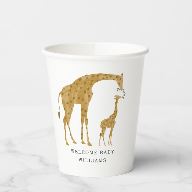 Baby und Mama Giraffe Neutral Safari Baby Dusche Pappbecher (Links)