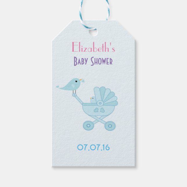Baby- und Mommy Bluebirds Babydusche Geschenkanhänger (Vorderseite)